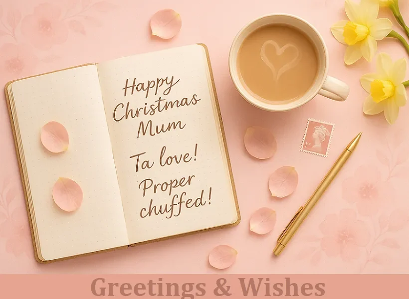 British Greetings & Wishes Collection | Handwritten UK messages with teacup and floral elements