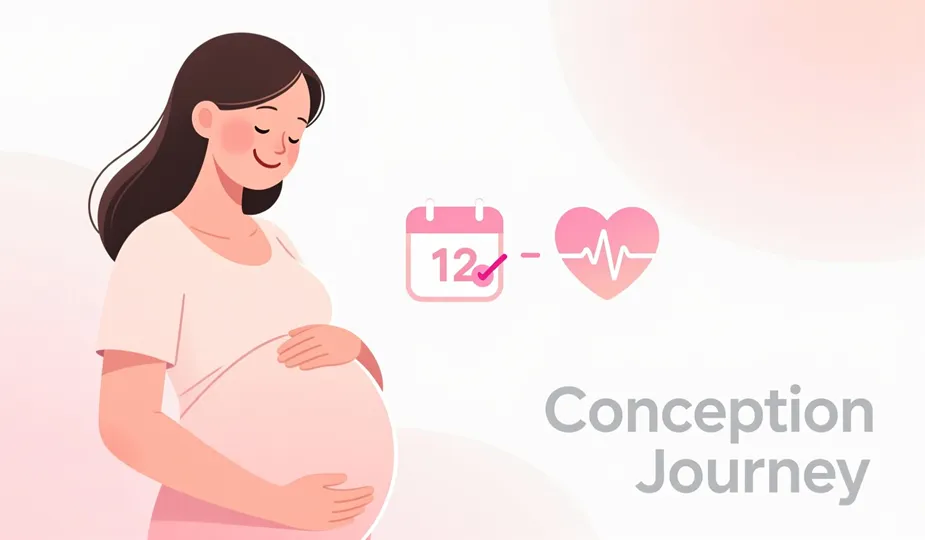 Pregnancy Conception Calculator illustration with calendar and expecting mother